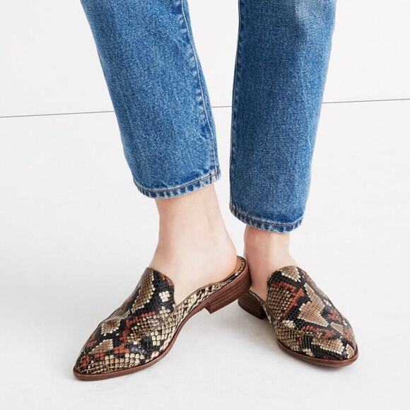 Madewell The Frances Loafer Mule in Snake Embossed Leather Size 9 - Picture 2 of 8